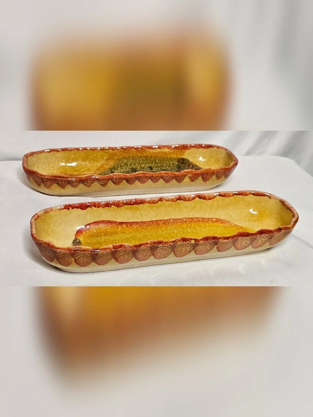 Vintage Italian Ceramic Corn Pickle Dishes Set of 2 Relish Trays Made in Italy